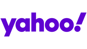 A purple yahoo logo on a green background